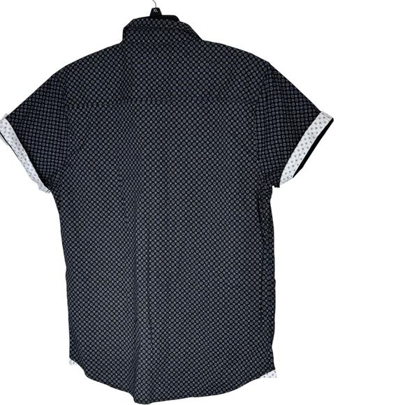 Paperdenim & Cloth Slim Fit Shirt XL Black White Geometric Short Sleeve NWT - Picture 10 of 16